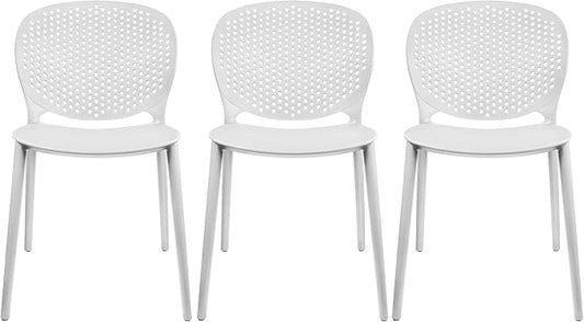 2xhome Set of 3 Patio Dining Chairs | Modern Stackable Outdoor Pool Side Chair | Weather Resistant Plastic for Yard, Porch, Balcony, Kitchen, White