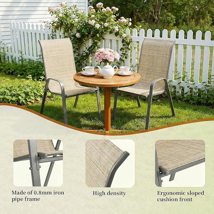 MAMIZO Patio Dining Chairs, Stackable All Weather Teslin Chair, Heavy Duty Outdoor Breathable Chairs Set, w/Armrests, Upgraded Chair FeetW/Strenthened Iron Spacers, 330 LBS (8, Brown)