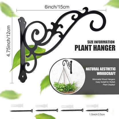 Hanging Planter Hooks 6-Inch 2 Pcs,Outdoor Hanging Brackets Wall Hook Heavy Duty Brackets,Black Iron Planters Hook Indoor/Outdoor Planter Hanger Brackets