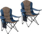 2 Pack Folding Camping Chairs for Adults - High Back Padded Outdoor Lawn Chairs with Lumbar Support & Cup Holder, 400lbs Heavy Duty Portable Camping Chairs Set (Blue & Brown, 2 PCS)