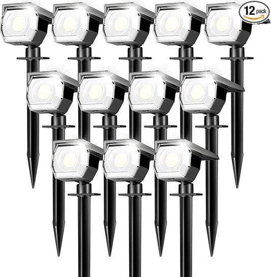 Peasur 12 Pack Solar Lights Outdoor, Solar Spotlights Outdoor Waterproof 3 Modes, 2-in-1 Auto On/Off Solar Spot Landscape Lighting Outside for Tree Plants Yard Garden Pathway