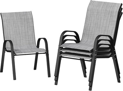 UDPATIO Patio Chairs Set of 4, Stackable Outdoor Dining Chairs with High Back, Breathable Textilene Fabric Outdoor Chair All Weather, 350LBS Capacity for Garden, Backyard (Light Grey)