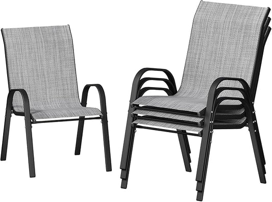 UDPATIO Patio Chairs Set of 4, Stackable Outdoor Dining Chairs with High Back, Breathable Textilene Fabric Outdoor Chair All Weather, 350LBS Capacity for Garden, Backyard (Light Grey)