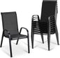 MAMIZO Patio Dining Chairs, Stackable All Weather Teslin Chair, Heavy Duty Outdoor Breathable Chairs Set, w/Armrests, Upgraded Chair FeetW/Strenthened Iron Spacers, 330 LBS (8, Black)