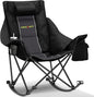 Oversized Rocking Camping Chair with Headrest & Cup Holder - 400lbs Capacity, 600D Oxford Fabric, Easy Fold Portable Outdoor Rocker Chair for Camping, Backyard, Beach, Deep Gray