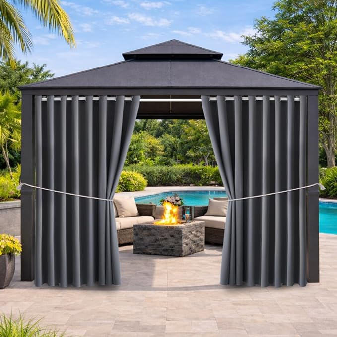 DIVA EN CAMINO DEC Outdoor Patio Curtain Waterproof Darkening Thermal Insulated Indoor Curtains for Bedroom, Porch, Living Room, Pergola, Cabana, W105 x L95, Gray, Set of 2 Panels