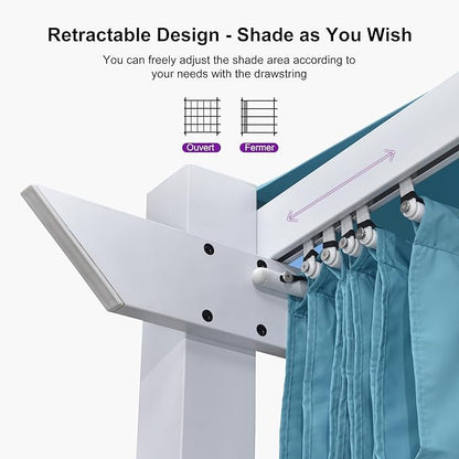 PURPLE LEAF 10' x 10' Aluminum Outdoor Pergola White Wind-Resistant Retractable Pergola with Double Sun Shade Canopy Heavy-Duty Metal Pergola for Patios Backyard Deck Garden, Blue