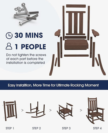 KINGYES Oversized Outdoor Rocking Chair Set of 2, All-Weather Patio Rocking Chairs for Porch, HDPE Outdoor Patio Rockers with High Back & Wide Seat for Garden, Lawn, Coffee