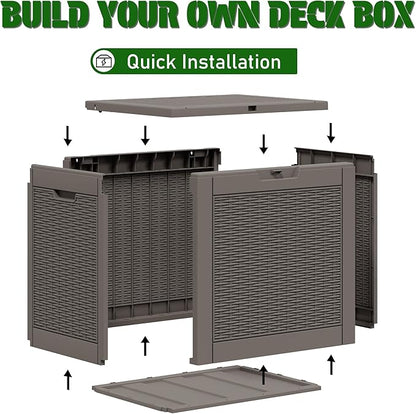 Outdoor Storage Box, Resin Deck Boxes Indoor and outdoor, Waterproof Storage Box Lockable Lid (Grey,32 Gallon)