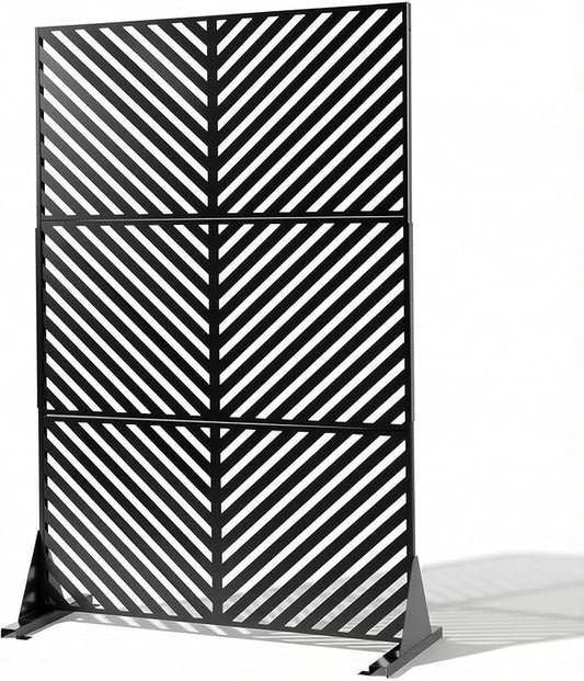 VINGLI Privacy Fence Panels, 72H’’ x 47W’’ Metal Privacy Screen Freestanding, Decorative Privacy Panels for Patio Garden Pool, Outdoor & Indoor (Diagonal Stripe)