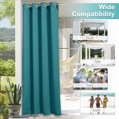 NICETOWN Outdoor Curtain for Patio Waterproof Extra Wide 84 inch, Sun Blocking Vertical Blinds Thermal Insulated Stainless Grommet for Front Porch/Gazebo/Lanai, Peacock Teal, 1 Piece, 84 inch L