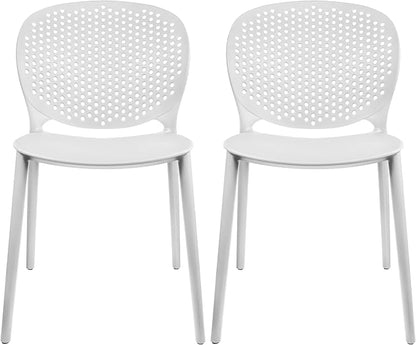 2xhome Set of 2 Patio Dining Chairs | Modern Stackable Outdoor Pool Side Chair | Weather Resistant Plastic for Yard, Porch, Balcony, Kitchen, White
