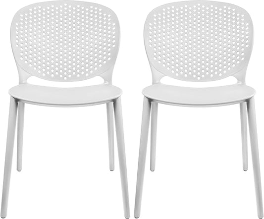 2xhome Set of 2 Patio Dining Chairs | Modern Stackable Outdoor Pool Side Chair | Weather Resistant Plastic for Yard, Porch, Balcony, Kitchen, White