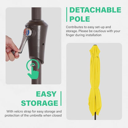 JEAREY 6.5x10 ft Rectangular Patio Umbrellas Outdoor Market Umbrella with Push Button Tilt and Crank, Rectangle Table Umbrella 6 Sturdy Ribs UV Protection for Pool Garden Backyard Deck, Yellow