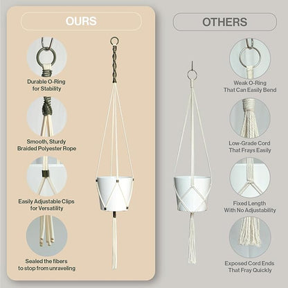 Macrame Plant Hanger Polyester Rope 42 Inch Outdoor Indoor Adjustable Hanging Planter for up to 10 Inch Plant Pot Modern Boho Home Decor (Ivory/Forest Green)