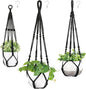 Mkono 3 Pack Macrame Plant Hangers Indoor Different Size Hanging Planter Basket Flower Pot Holder with Beads No Tassels 35"/29"/23", Medium, Black