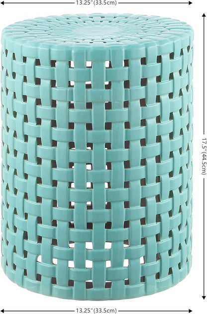 SAFAVIEH Home Collection Sayre Robins Egg Blue Ceramic 18-inch Decorative Accent Garden Stool for Living Room, Bathroom, Patio, Side Table, Plant Stand (Fully Assembled)