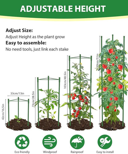 6 Pack Tomato Cages for Garden, 51in*13in Adjustable Tomatoes Plant Stakes Support Cages Trellis, Garden Trellis for Vegetable Flowers Fruits Climbing Plants- 20 Binding Wires Included
