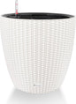 Dexceder 15x14 Rattan Self Watering Planter with Wheels Indoor Outdoor, Inner Pot Design, Thickened Large Floor Standing Flower Plant Pot with Water Level Indicator (Ivory White)
