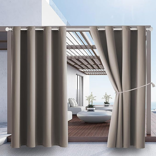 DIVA EN CAMINO DEC Outdoor Patio Curtain Waterproof Darkening Thermal Insulated Indoor Curtains for Bedroom, Porch, Living Room, Pergola, Cabana, W52 x L72, Taupe, Set of 2 Panels