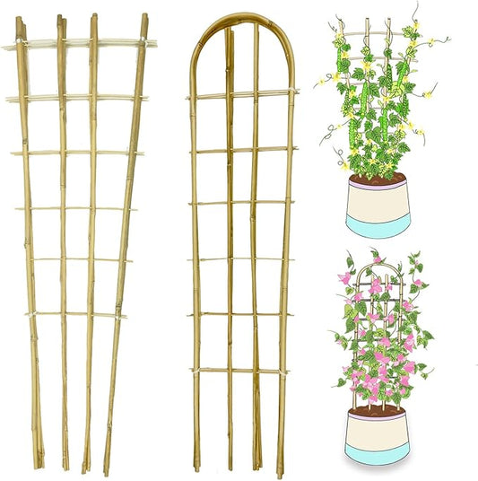 Natural Bamboo Trellis, 4Feet,Fan-Shaped+U-Shape,4Pack,Plant Support Trellis for Outdoor and Indoor Potted Climbing Plants,Vegetables, Cucumber, Tomato, Hoya,
