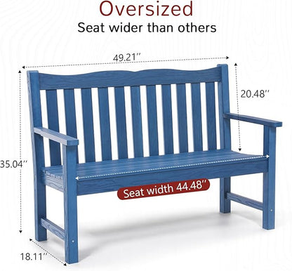 Stoog Outdoor Bench, 2-Person All-Weather HIPS Plastic Garden Bench with 800lb Capacity, Never Rot or Fade, Used for Patio, Porch, Backyard, Blue