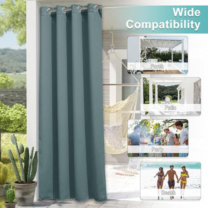NICETOWN Outdoor Curtain for Patio Waterproof Extra Wide 100 in, Sun Blocking Vertical Blinds Thermal Insulated Stainless Grommet for Front Porch/Gazebo/Pergola, Slate Gray, 1 Piece, 84 in L