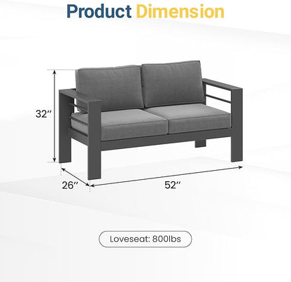 Wisteria Lane Patio Furniture Metal Loveseat, Metal Outdoor Chairs with Upgraded Cushions, All-Weather Outdoor 2 Seats Sofa Couch for Balcony, Garden, Deck, Backyard, Grey