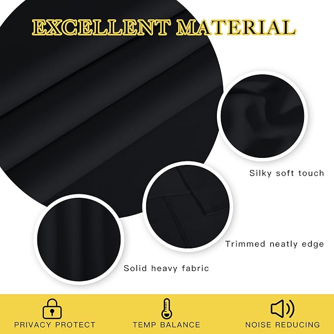 NICETOWN Black Curtain Drape for Bedroom - Light Reducing Thermal Insulated Solid Grommet Blackout Window Curtain for Home Office/Farmhouse (1 Piece, W66 x L66, Black)