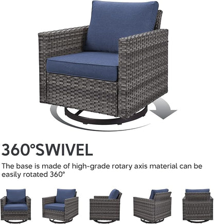 Belord Patio Furniture Set with Fire Pit Table: 9 Pieces Wicker Oversize Patio Conversation Set with Outdoor Swivel Glider Rocker Rattan Couch Ottomans, Anti-Rust Frame, Removable Cushion Blue