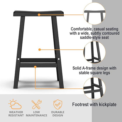 29in Tall Bar Stools Set of 2, Waterproof UV-Resistant,Durable Resin Kitchen Island Chairs for Indoor & Outdoor Use, Modern Design for Home,Bar,and Cafe