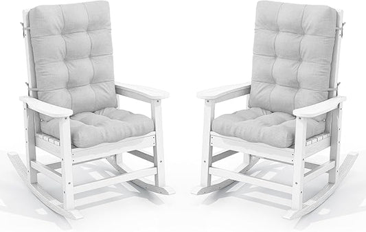 SERWALL Oversized Outdoor Rocking Chair Set of 2, HDPE Rocker for Adults, Patio Rocking Chairs for Porch, White
