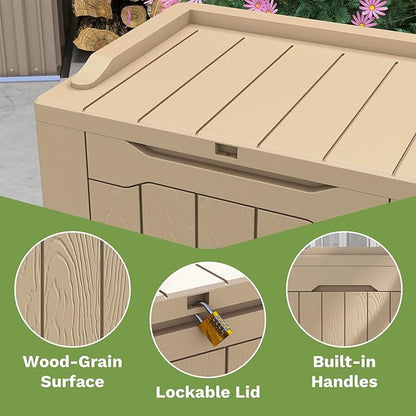 Patiowell 30 Gallon Resin Deck Box, Outdoor Storage Box for Patio Furniture, Deliveries, Pool Supplies,Waterproof and Lockable, Light Brown