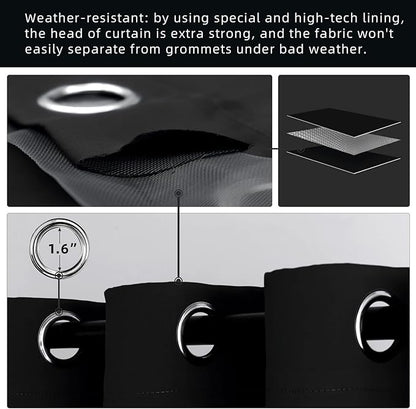 Outdoor Indoor Curtains W84 x L108 for Patio - Weather-resistant Window Panels Privacy Protect Grommet Top Thermal Insulated Home Curtain for Porch Pergola Lawn Garden Hot Tub Area (2 Panels)