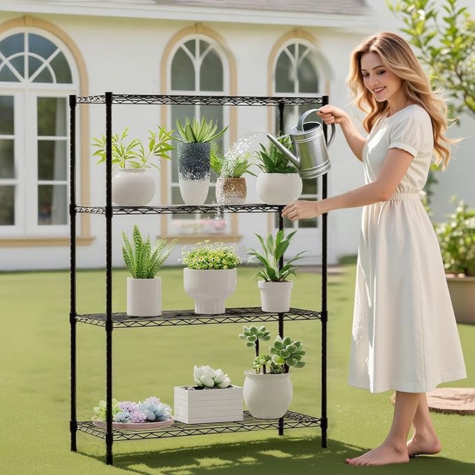 BestOffice | 4-Tier Wire Storage Shelves | 36x14x54 | Black | with Adjustable Racks | Heavy-Duty Metal Shelf, Holds Upto 1000 lbs | No-Tool Assembly | Ideal for Home & Garage Shelving
