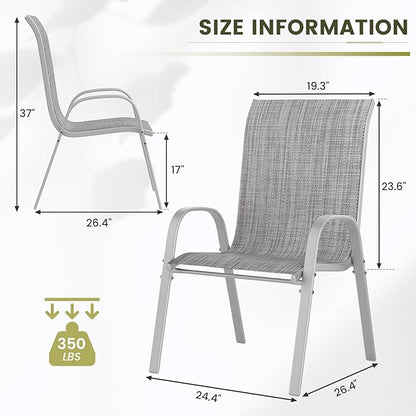 UDPATIO Patio Chairs Set of 4, Stackable Silver Outdoor Dining Chairs with High Back, Breathable Outdoor Chair Textilene Fabric All Weather, 350LBS Capacity for Garden, Backyard (Light Grey)
