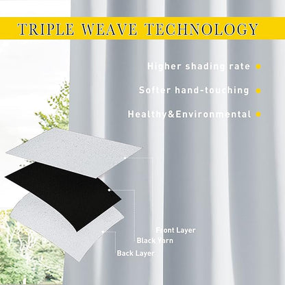 NICETOWN 2 Panels Outdoor Curtains for Patio Waterproof & Windproof, Extra Wide Grommet & Back Tab on Top & Bottom Thermal Insulated Sun Blocking Drapes with Rope for Deck, Greyish White, W100 x L108
