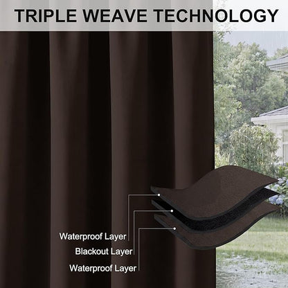 RYB HOME Porch Curtains Outdoor Blackout 100% Privacy Waterproof Curtain for Patio Gazebo Balcony Laini Garden Lawn, Wide 100 x Long 84, 1 Panel, Brown
