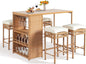 Outvita 5-Piece Outdoor Bar Set, Wicker Rattan Bar Height Patio Set w/4 Cushion Bar Stools & Table with Hidden Storage, Outdoor High Top Table and Chairs Set for Backyard, Balcony, Garden and Poolside