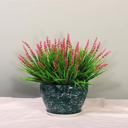 alyptus 12 Bundles Artificial Plants Outdoor Fake Monkey Grass with Flowers for Pot Garden Verandah Decor (Pink Flowers)