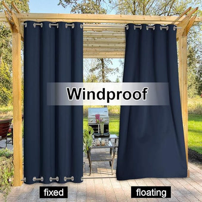 NICETOWN 2 Panels Outdoor Curtains for Patio Waterproof Extra Long 108", Windproof Thermal Insulated Top and Bottom Stainless Steel Grommet Blackout Outdoor Drapes for Porch, Navy Blue