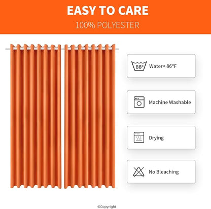 Waterproof Outdoor Curtain W105 x L84 - Grommet Top Sunlight Blocking Window Treatment Drapes Blackout Curtains for Home Bedroom Living Room Outdoor Patio Porch Gazebo (Orange, 2 Panels)
