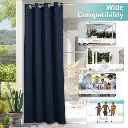 NICETOWN 2 Panels Exterior Blackout Outdoor Curtains for Patio Waterproof, Thermal Insulated Stainless Steel Grommet Durable Outside Vertical Blinds for Yard Party/Picnic, Navy Blue, W52 x L95