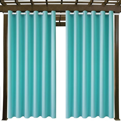 Waterproof Outdoor Curtain W84 x L84 - Grommet Top Sunlight Blocking Window Treatment Drapes Blackout Curtains for Home Bedroom Living Room Outdoor Patio Porch Gazebo (Teal Blue, 2 Panels)