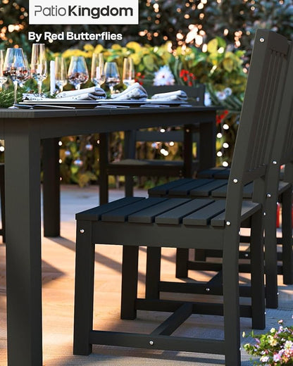 5-Piece Black Outdoor Dining Set for 4, 75.2'' HDPE Table with Umbrella Hole & Chairs, Weather-Resistant Patio Furniture for Garden, Lawn, or Poolside