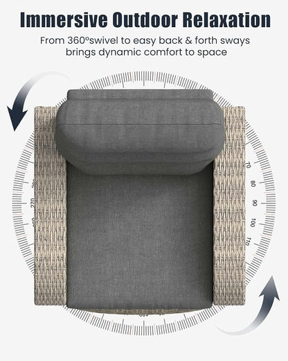 Outdoor Swivel Recliner Chair, All-Weather Wicker Reclining Patio Chair with Adjustable Backrest and Footrest