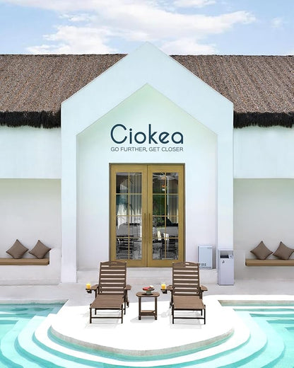 Ciokea Outdoor Chaise Lounge Chair Set of 2, Patio Lounge Chairs for Outside, HDPE Lounge Chairs with Wheels & Cup Holder, Poly Lounge Chair with 5 Position for Poolside, Deck, Dark Brown