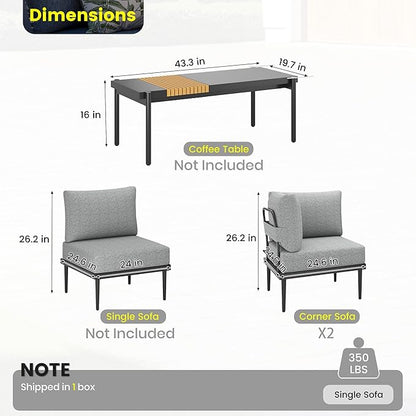Sundale Outdoor 2 Pieces Metal Patio Furniture Set, Outdoor Sectional Sofa w/6 Inch Olefin Cushion, Modern Outdoor Conversation Sets for Porch, Balcony