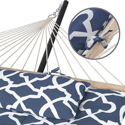 SUNCREAT Double Portable Hammock with Stand Included, 475 lbs Capactiy, Extra Large Two Person Hammock, Blue Pattern
