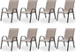 Patio Dining Chairs Set of 8, Outdoor High Stacking Chairs，Breathable Seat Fabric and Alloy Steel Frame for Backyard, Porch, Garden, Sunroom (Light Brown)